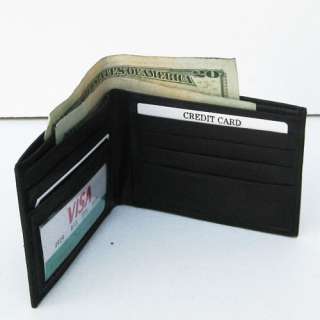 BLACK Leather ID Money Credit CARDs Bi FOLD THIN Wallet  