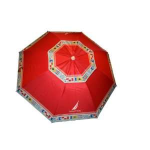  Nautica Beach Umbrella UPF 50+ Red Patio, Lawn & Garden