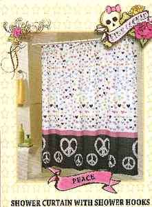   COOKIE PEACE FABRIC SHOWER CURTAIN & 12 RESIN SHOWER CURTAIN HOOKS