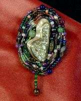 Handcrafted Bead Embroidered Abalone Brooch Pin AWESOME  