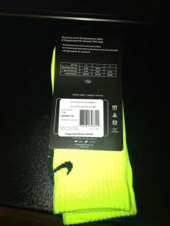 Nike Elite Football Crew Socks  Sz Large Shoe Size 8  12 volt neon 