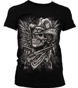 Outlaw Cowboy Skull With Pistols Junior Girls T shirt Guns And Bandana 