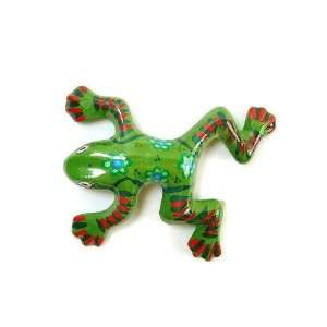    Mexican Nahuas Indians Hand Painted Green Frog 