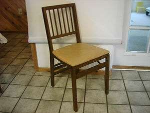 STAKMORE WOODEN FOLDING CHAIR WITH PADDED SEAT DATED 1989  