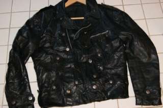 VTG Johnsons La Rocka Black Leather Skull Crossbones Motorcycle Jacket 