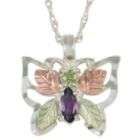 Black Hills Gold Tricolor Sterling Silver Gemstone Butterfly Pendant