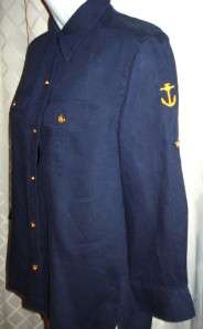 LAUREN RALPH LAUREN Blue Linen Nautical Blouse Shirt Size Petite M 