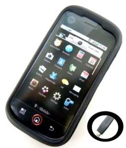   Black Snap On Hard Rubber Case Motorola Cliq MB200+Free Charger  