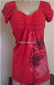 New Womens Maternity Red S M L XL Shirt Top Flower Print Blouse  