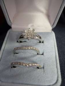   Platinum Clad & Silver  Diamonique 3 Piece Wedding Ring Set  