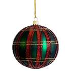   Floral 3.9 Glass Plaid Pattern Ball Ornament Red Green (Pack of 6