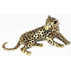  Jewelry Box Pewter Amber Stone Studded Leopard