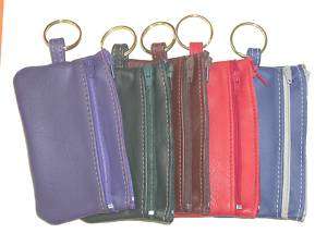 Double Zipper Leather Pouch with Key Ring Attached  
