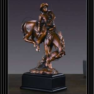  Western Cowboy Riding Horse Bronze Plated Resin Statue, 6 