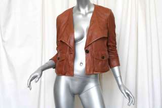 JUICY COUTURE Gorgeous Cropped Brown *SOFT LEATHER JACKET COAT* NEW 