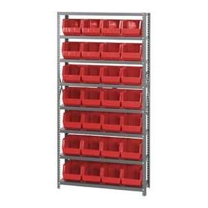   Steel Shelving With 28 Giant Stacking Bins Red