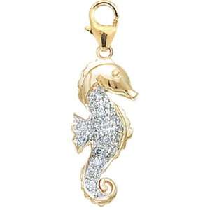  14K Yellow Gold Diamond Seahorse Charm Jewelry