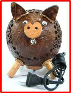 Handmade Wooden Crafts   Coconut Shell Lamp   Pig Lamp #1  