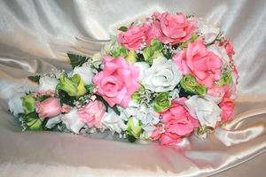 Bridal Bouquet Package Pink Green Silk Flower Wedding Centerpieces 