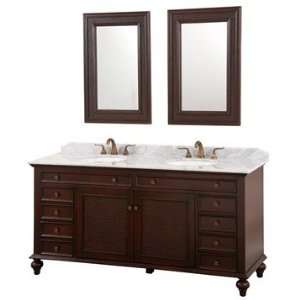   Cane 72 Inch Double Vanity Set   Wenge w/White Carrera Marble Counter