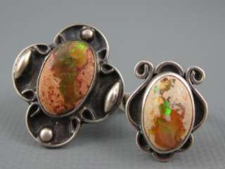 Lot 2 Old Pawn Navajo Sterling Fiery Mexican Opal Rings Size 5+  