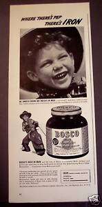 1941 Little Boy w/ Chocolate Flavored BOSCO Vintage Ad  