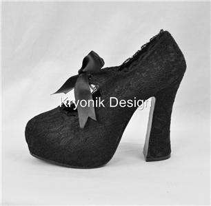   Demon 11L goth gothic black lace platform mary jane shoes heels 10