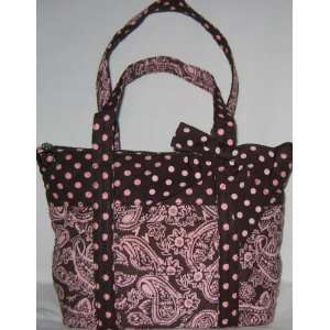   Pink and Brown Paisley and Polka Dots Purse Tote Bag 