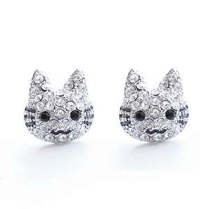 E025 Swarovski Crystal Lovely Kitty Platinum Plated Stud Earring with 