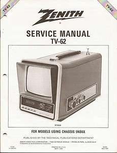 Zenith TV 62,  S 5NB6X 5NB8X Television Service Manual  