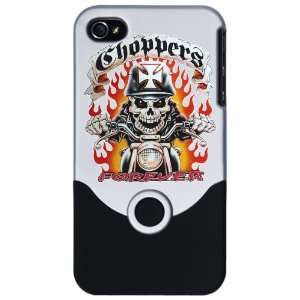 iPhone 4 or 4S Slider Case Silver Choppers Forever with Skeleton Biker 