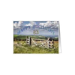 83 years Birthday card showing farm gate and the countryside Card