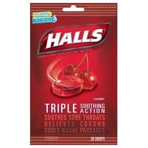  Halls Cough Drops Cherry Flavored   30 Drops/ Bag, 12 Bags 