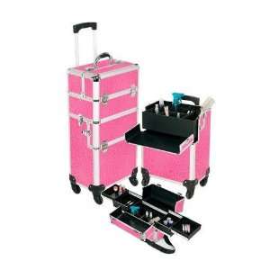   Aluminum Makeup Case Pink 4 Wheeled Spinner Style No. TS 88R Beauty