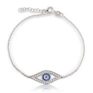  .925 Sterling Silver Evil Eye Bracelet with CZ Diamonds 
