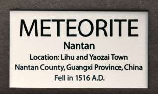 NANTAN IRON NICKL METEORITE Metal Display Label  