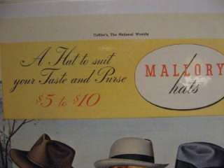 Vintage 1942 Mallory Mens Hat Golf Ad  