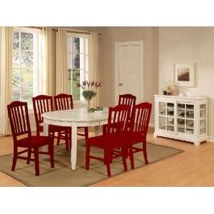  7pc Casual Dining Table and Chairs Set in Crimson Red 