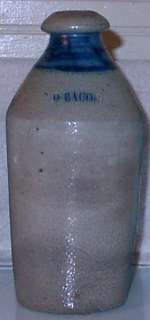 Civil War Era Blue Decorated Bacon Harrisburg PA Stoneware Bottle Soda 