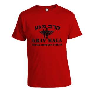 Israel Black Krav maga Logo on Red T Shirt IDF Army  