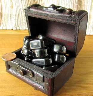 Polished Hematite Magnetic stones in Wooden Treasure Chest box magnets 