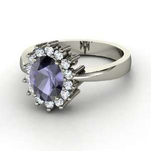  Diana Ring, Oval Iolite 14K White Gold Ring with Diamond 