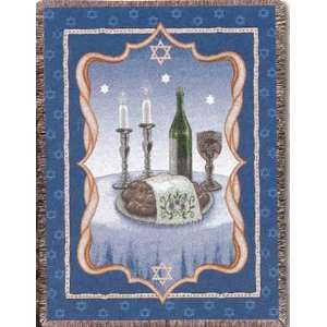  Shabbat Dinner Table Judaica Throw Blanket for Hanukkah 