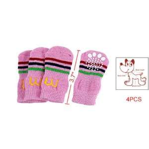  o Striped Style Pink Knitted Dog Socks 4 Pieces
