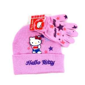  Beanie Knit+glove Hello Kitty Set Hat Cap   Pink Star 