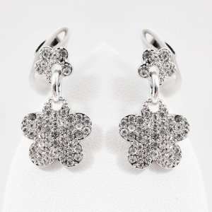   Silver Plated Clear Crystal Five Leaf Clover Earrings 