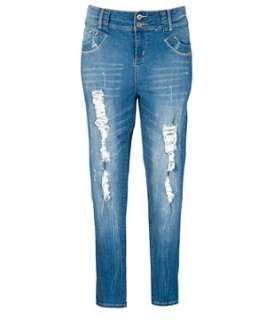 Blue Pattern (Blue) Inspire 32 Ripped Jeans  237456549  New Look