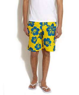 Yellow (Yellow) Yellow and Blue Hibiscus Swim Shorts  240634185  New 