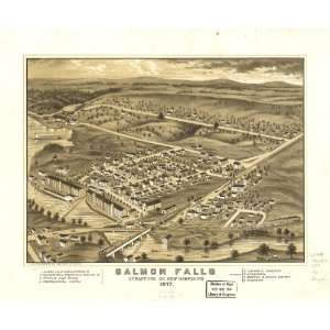 Historic Panoramic Map Salmon Falls, Strafford Co., New Hampshire 1877 