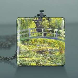 Monets Water Lily Pond Glass Tile Necklace Pendant 845  
